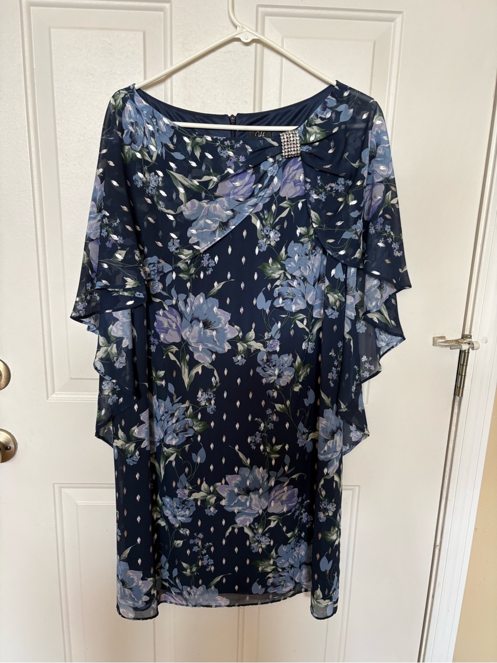 Floral Navy Blue Chiffon Overlay Dress